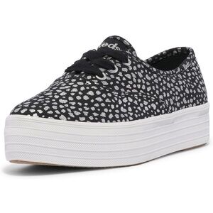 Keds Black and Silver Mini Dot Platform Sneakers with Elevated Sole